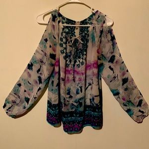 Jennifer Lopez Sheer Embellished along Sleeved Blouse